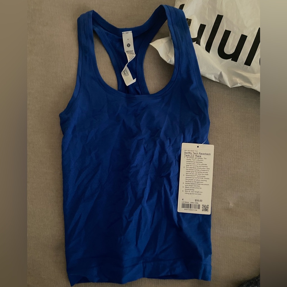 NEW Swiftly tech racerback tank top 2.0 waist length size 4 in cerulean blue